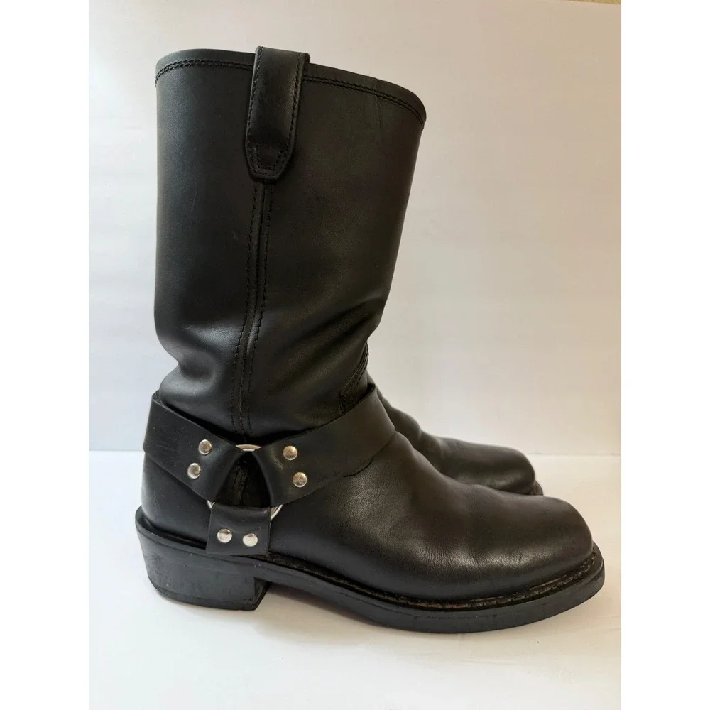 Dingo Dean Harness Square Toe Black Leather Biker Boots Mens 9 D DI19057
